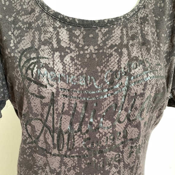 AFFLICTION Vintage Y2K Snakeskin Sublimation LOGO Print Cold Shoulder TOP Small - Picture 6 of 9